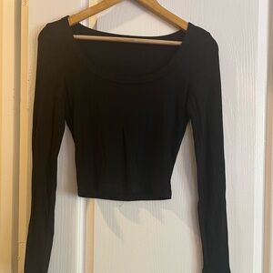 Cropped ribbed long sleeve square neck